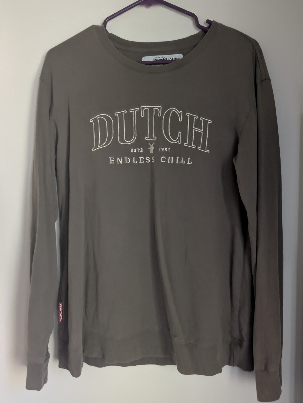 Dutch Bros Endless Chill Women's Longsleeve Crewneck Pullover - Olive Gray